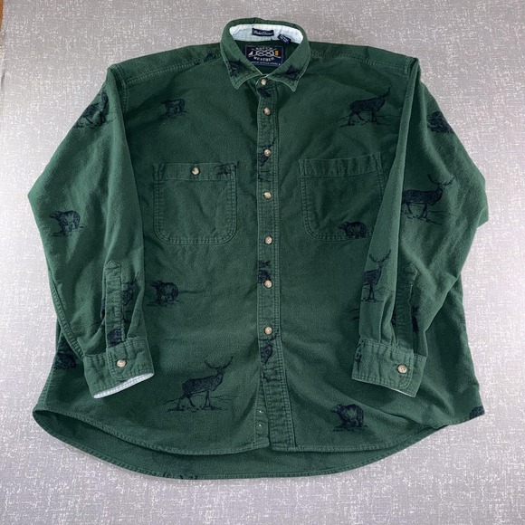 Vintage Gant Rough Weather Shirt Mens XL Green Blanket Chamois Hunting Deer Bear - Picture 2 of 9